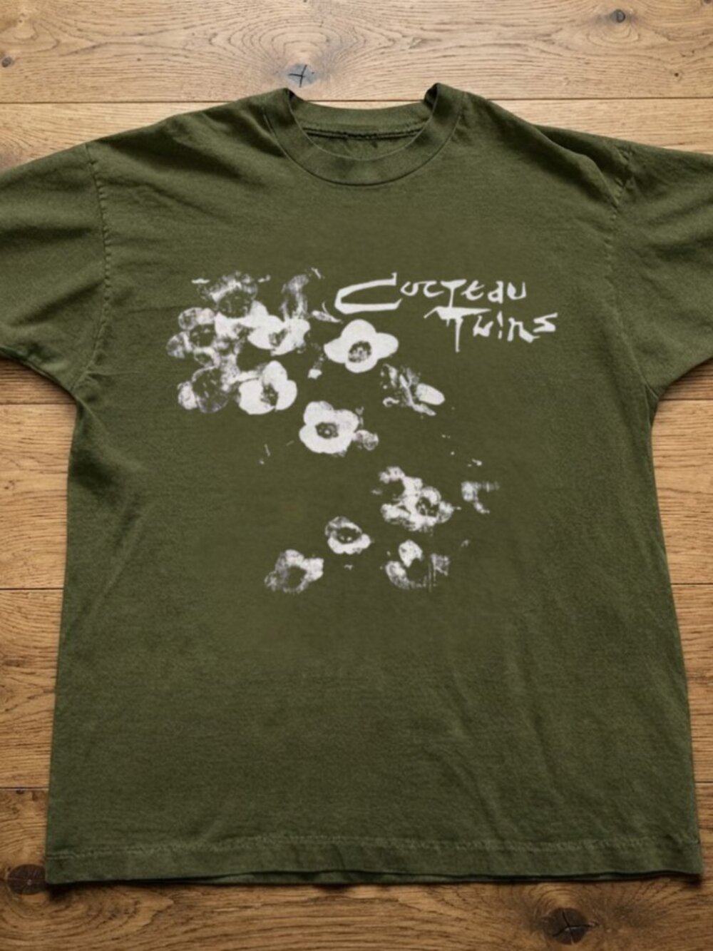 Gildan Military Green Cocteau Twins Floral Graphic Tshirt